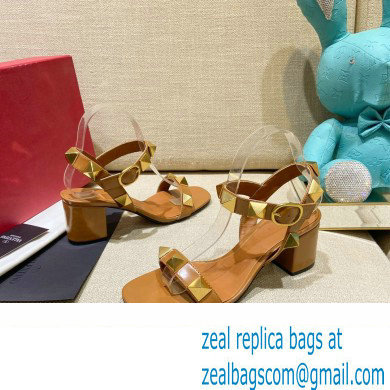 Valentino Heel 6cm Roman Stud Calfskin sandals Brown 2022