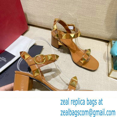Valentino Heel 6cm Roman Stud Calfskin sandals Brown 2022