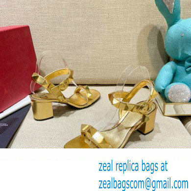 Valentino Heel 6cm Roman Stud Calfskin sandals Gold 2022