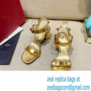 Valentino Heel 6cm Roman Stud Calfskin sandals Gold 2022