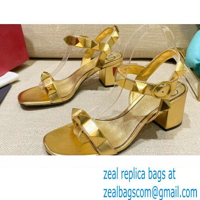 Valentino Heel 6cm Roman Stud Calfskin sandals Gold 2022