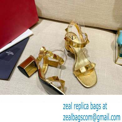 Valentino Heel 6cm Roman Stud Calfskin sandals Gold 2022