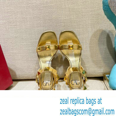 Valentino Heel 6cm Roman Stud Calfskin sandals Gold 2022