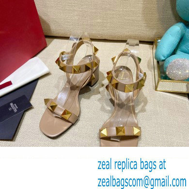 Valentino Heel 6cm Roman Stud Calfskin sandals Nude 2022