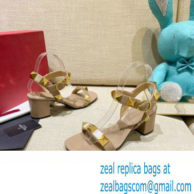 Valentino Heel 6cm Roman Stud Calfskin sandals Nude 2022