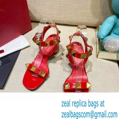 Valentino Heel 6cm Roman Stud Calfskin sandals Red 2022