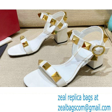 Valentino Heel 6cm Roman Stud Calfskin sandals White 2022