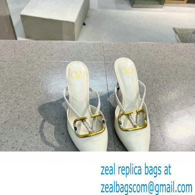 Valentino Heel 8cm Crystal VLogo Signature Calfskin Mules White