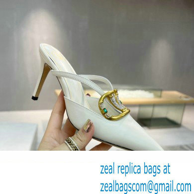 Valentino Heel 8cm Crystal VLogo Signature Calfskin Mules White