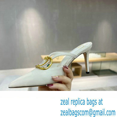 Valentino Heel 8cm Crystal VLogo Signature Calfskin Mules White
