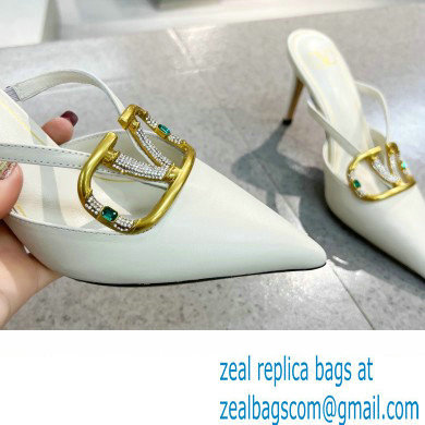 Valentino Heel 8cm Crystal VLogo Signature Calfskin Mules White