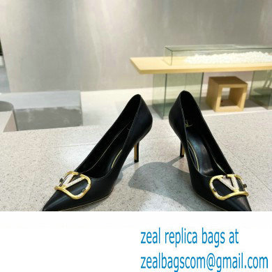 Valentino Heel 8cm Crystal VLogo Signature Calfskin Pumps Black