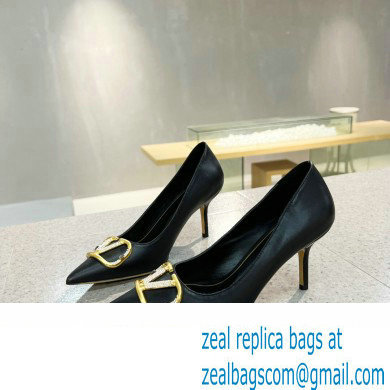 Valentino Heel 8cm Crystal VLogo Signature Calfskin Pumps Black