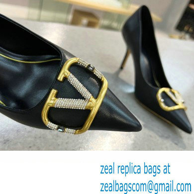Valentino Heel 8cm Crystal VLogo Signature Calfskin Pumps Black