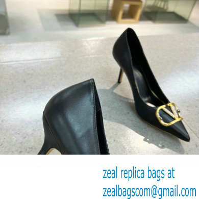 Valentino Heel 8cm Crystal VLogo Signature Calfskin Pumps Black
