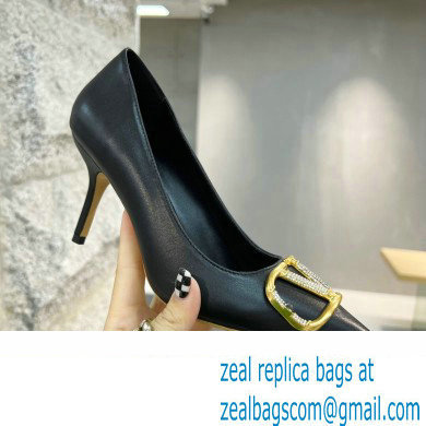 Valentino Heel 8cm Crystal VLogo Signature Calfskin Pumps Black