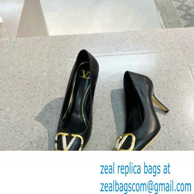Valentino Heel 8cm Crystal VLogo Signature Calfskin Pumps Black