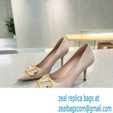 Valentino Heel 8cm Crystal VLogo Signature Calfskin Pumps Nude
