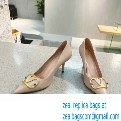 Valentino Heel 8cm Crystal VLogo Signature Calfskin Pumps Nude
