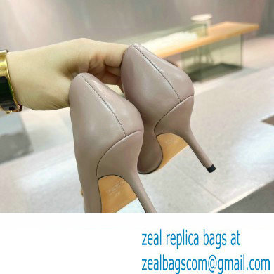 Valentino Heel 8cm Crystal VLogo Signature Calfskin Pumps Nude