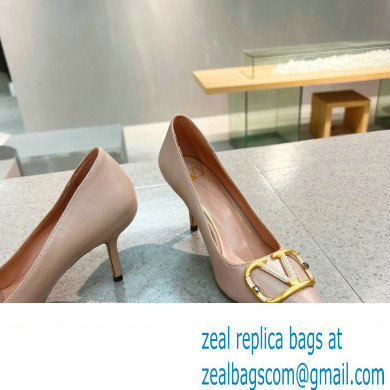 Valentino Heel 8cm Crystal VLogo Signature Calfskin Pumps Nude