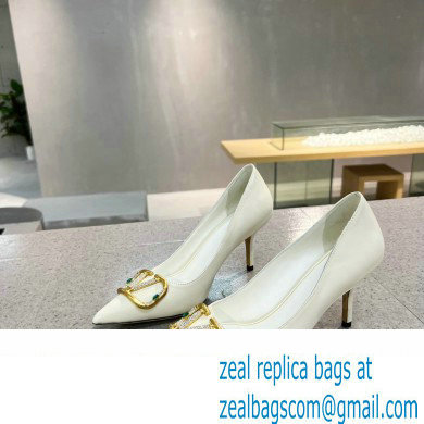 Valentino Heel 8cm Crystal VLogo Signature Calfskin Pumps White