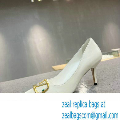 Valentino Heel 8cm Crystal VLogo Signature Calfskin Pumps White