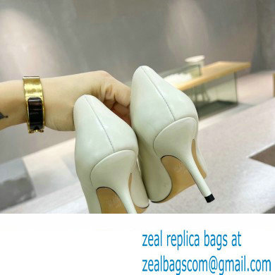 Valentino Heel 8cm Crystal VLogo Signature Calfskin Pumps White
