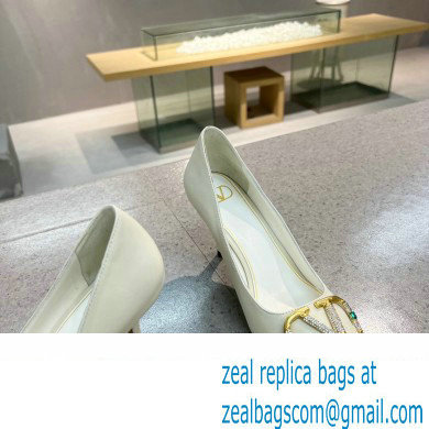 Valentino Heel 8cm Crystal VLogo Signature Calfskin Pumps White