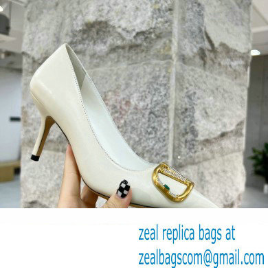 Valentino Heel 8cm Crystal VLogo Signature Calfskin Pumps White