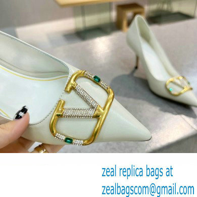Valentino Heel 8cm Crystal VLogo Signature Calfskin Pumps White