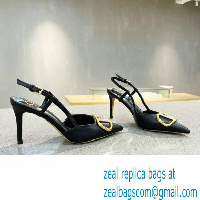 Valentino Heel 8cm Crystal VLogo Signature Calfskin Slingback Pumps Black