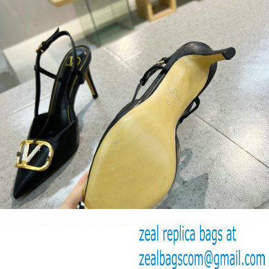Valentino Heel 8cm Crystal VLogo Signature Calfskin Slingback Pumps Black