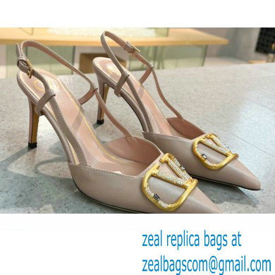 Valentino Heel 8cm Crystal VLogo Signature Calfskin Slingback Pumps Nude