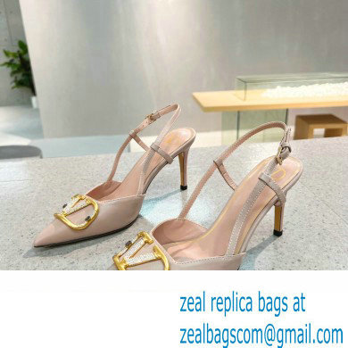 Valentino Heel 8cm Crystal VLogo Signature Calfskin Slingback Pumps Nude