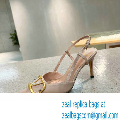 Valentino Heel 8cm Crystal VLogo Signature Calfskin Slingback Pumps Nude