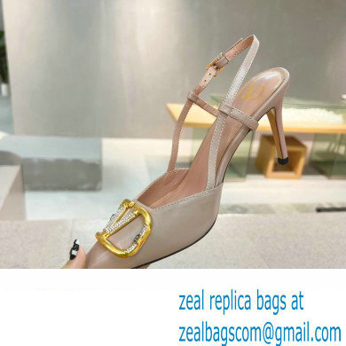 Valentino Heel 8cm Crystal VLogo Signature Calfskin Slingback Pumps Nude