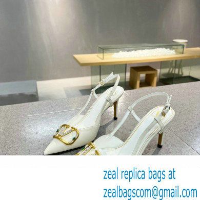 Valentino Heel 8cm Crystal VLogo Signature Calfskin Slingback Pumps White - Click Image to Close