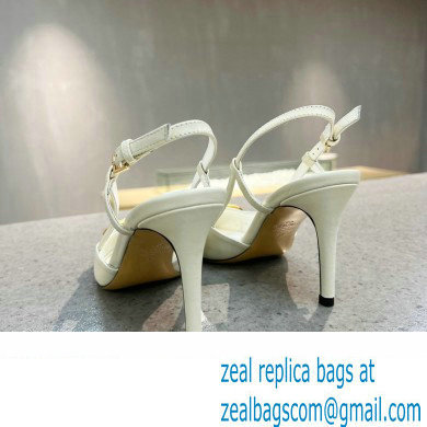 Valentino Heel 8cm Crystal VLogo Signature Calfskin Slingback Pumps White
