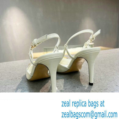 Valentino Heel 8cm Crystal VLogo Signature Calfskin Slingback Pumps White - Click Image to Close