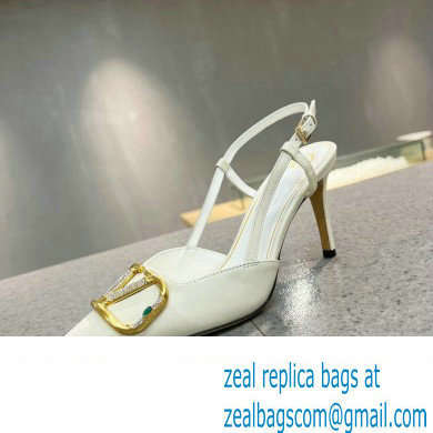 Valentino Heel 8cm Crystal VLogo Signature Calfskin Slingback Pumps White - Click Image to Close