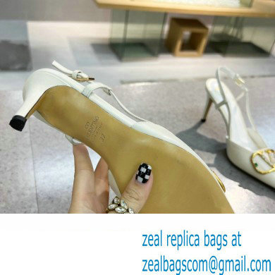 Valentino Heel 8cm Crystal VLogo Signature Calfskin Slingback Pumps White - Click Image to Close
