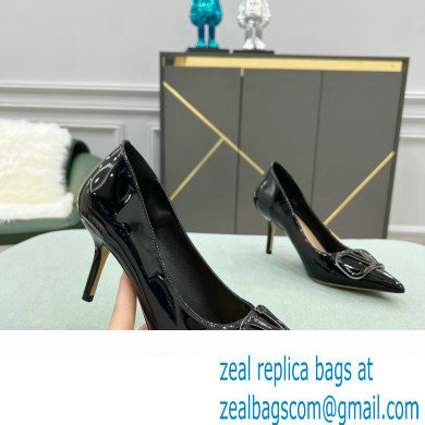 Valentino Heel 8cm VLogo Signature Calfskin Pumps Patent Black