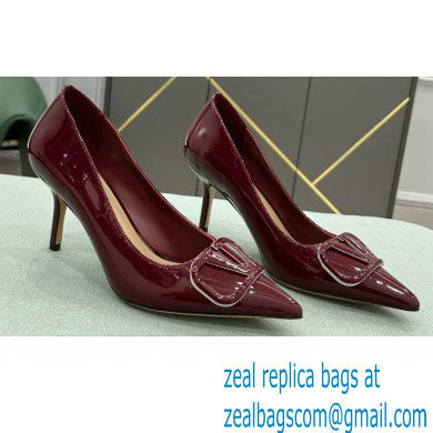 Valentino Heel 8cm VLogo Signature Calfskin Pumps Patent Burgundy