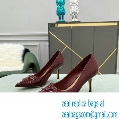 Valentino Heel 8cm VLogo Signature Calfskin Pumps Patent Burgundy