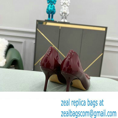 Valentino Heel 8cm VLogo Signature Calfskin Pumps Patent Burgundy
