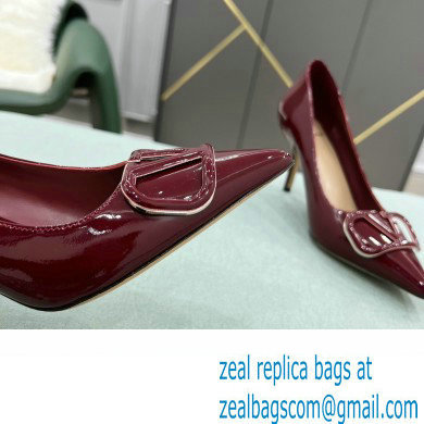 Valentino Heel 8cm VLogo Signature Calfskin Pumps Patent Burgundy