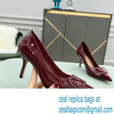 Valentino Heel 8cm VLogo Signature Calfskin Pumps Patent Burgundy