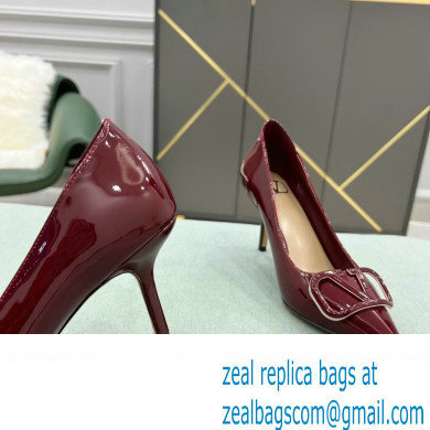 Valentino Heel 8cm VLogo Signature Calfskin Pumps Patent Burgundy