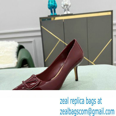 Valentino Heel 8cm VLogo Signature Calfskin Pumps Patent Burgundy